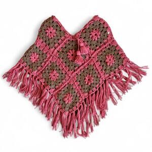 Handmade Crochet Granny Square Poncho – Fairycore Floral S/M